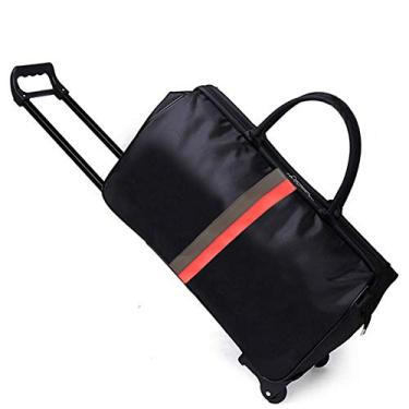 Imagem de ZHANGQIANG Cabin Size Approved Roller Travel Bag Bagagem de mão com rodas Carrinho Holdall Bag com rodas Leve estrutura telescópica durante a noite (cor: faixa vermelha preta, tamanho: 52 * 25 * 35)
