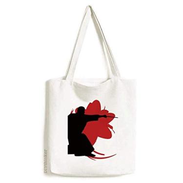 Imagem de Bolsa de lona Samurai Stab Sakura Japan Outline Bolsa de compras casual