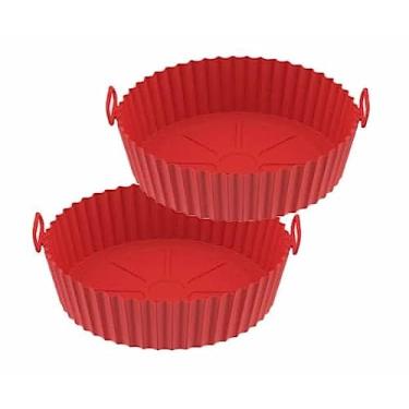 Imagem de ZYNEX - kit 2 Cestas de Silicone para Air Fryer, Antiaderente 17,5cm - Forro Cesto Reutilizável de Fritadeira, Forma Assadeira (Vermelha)
