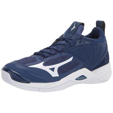 Imagem de Mizuno Tênis de vôlei unissex Wave Momentum 2, Azul-marinho/branco, 10.5