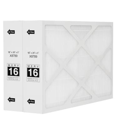 Imagem de Filtro de ar X8789 16x26x5 MERV 16 eficiente filtro de ar compatível com lennox X8789 filtro clima saudável 40,6 x 66 x 5 cm substituição para purificador de ar PureAir PCO16-28 - 2 pacotes