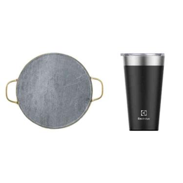 Imagem de Kit Pedra para Pizza de Pedra Sabão com Alças de Cobre + Copo Térmico 560ml Preto Sense  Electrolux