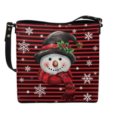 Imagem de HUGS IDEA Bolsa feminina de couro, bolsa de ombro, bolsa tiracolo com alça superior, Listras de boneco de neve de Natal, Large