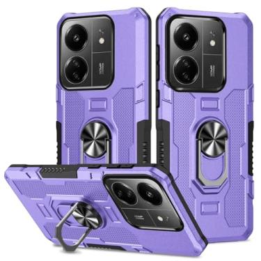Imagem de Sidande Capa para Redmi 13C 4G, capa Poco C65, suporte resistente com suporte magnético embutido para carro à prova de choque, capa protetora para celular para Xiaomi Redmi 13C roxo