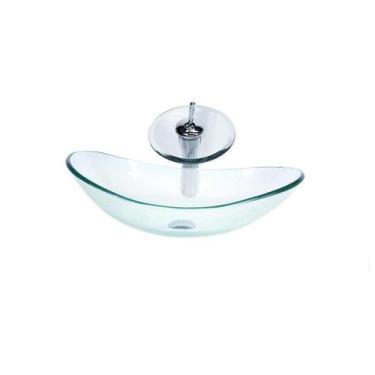 Imagem de Cuba De Vidro Oval 47Cm Jateada + Valvula + Torneira Cascata - Cubas E