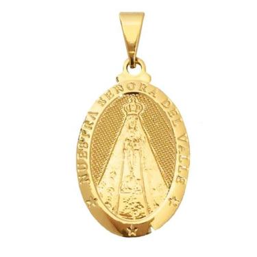 Imagem de Pingente Feminino Nossa Senhora Del Valle Religioso Banhado a Ouro 18k