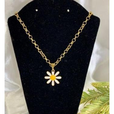 Imagem de Colar Cordão Feminino Corrente Elo Portugues com Pingente Flor Margari