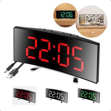 Imagem de Relógio Digital Curvado Espelhado Despertador Data Hora Nf - Smart Too