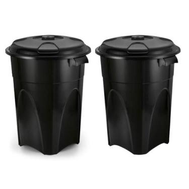 Imagem de Kit 2 Cestos de Lixo 100 Litros Reforçado Com Alça e Tampa Preto 238 I