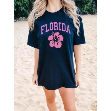 Imagem de Camiseta Oversized Florida Rosa Treino Estilosa Algodão Moda  - Maravs