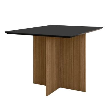 Imagem de Mesa De Jantar Retangular Tampo Chanfrado Sem Vidro 120cm Helô Poliman Móveis Carvalho Com Grafite