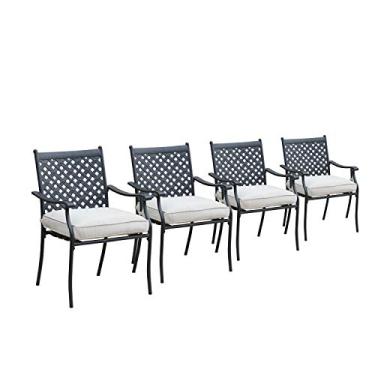 Imagem de LOKATSE HOME Conjunto de 4 peças de cadeira de jantar de ferro forjado de metal com braços e almofadas de assento - bege