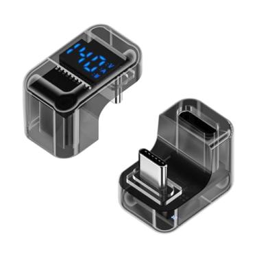 Imagem de Jadebones Pacote com 2 adaptadores USB C com tela digital, conector USB-C macho para fêmea de 180 graus 140W para interruptor, iPhone série 16/15, iPad, MacBook, suporta tensão, corrente e tela LED