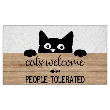 Imagem de CIOJUNE Tapete de porta de gato preto, tapete de porta de gato, entrada externa, tapetes de boas-vindas para pessoas toleradas para porta da frente, tapete de banho para gatos, capacho para ambientes
