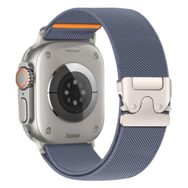 Imagem de Pulseira masculina de nylon elástica para Apple Watch Ultra/2 de 49 mm, 46 mm, 45 mm, 44 mm, 42 mm, 41 mm, 40 mm, 38 mm, fivela paraquedas para iWatch séries 10, 9, 8, 7, 6, 5, 4, 3, SE/2