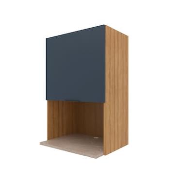 Imagem de Armário Aéreo Bartira Cristal com Nicho para Micro-ondas, 1 Porta, 1 Prateleira e 60cm de largura - Lâmina Mel/Azul Royal