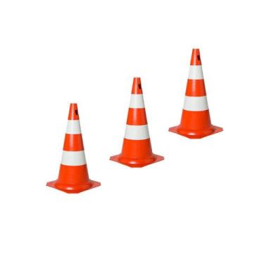 Imagem de Kit 3 Cones Sinalização Segurança Pvc 50cm Branco/laranja - Kteli