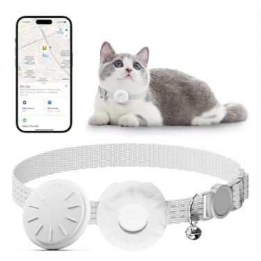 Imagem de Rastreador de gatos, rastreador de animais de estimação para gatos, coleira rastreadora GPS com fivela elástica de segurança, rastreador GPS compatível com Apple Find My App (apenas iOS), sem taxa
