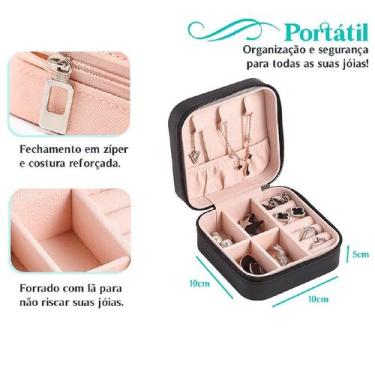 Imagem de Porta-Jóias Duplo Mini Portátil de Couro  Organizador Multifuncional p