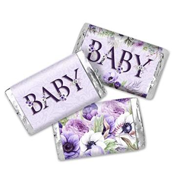 Imagem de Aquarela Violeta Floral Baby Sprinkle Baby Shower Mini Chocolate Candy Bar Adesivos, 45 3,6 cm x 6,6 cm Wrap Around Labels by Amanda Creation, Ótimo para lembrancinhas de festa
