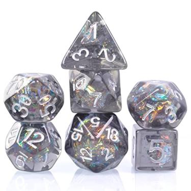 Imagem de UDIXI Conjunto de dados poliédricos DND, 7die D&D Dice for Dungeons and Dragons, Dados DND para MTG, Pathfinder, jogos de tabuleiro (cinza com números prateados)