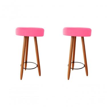 Imagem de Kit Duas Banqueta Alta Para área Gourmet Balcão Pés Palito Suede Rosa Eli Móveis E Decoração