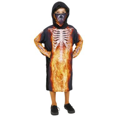 Imagem de Fantasia Halloween Infantil Esqueleto Em Chamas Com Máscara Tamanho G