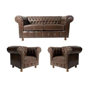 Imagem de Conjunto Chesterfield Namoradeira + 2 Poltronas Luiz xv Corano Café/ r