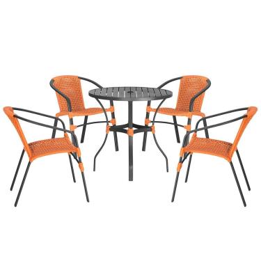 Imagem de 04 Cadeiras Floripa E Mesa Roma 100cm Preta Trama Original Terra Cota