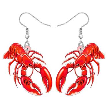Imagem de DALANE Brincos pendentes de lagosta tropicais de acrílico engraçados animais marinhos lagosta com estrela do mar pendurados joias de verão para mulheres, presentes de férias na praia, acessórios