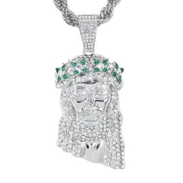 Imagem de ICE STAR Colar masculino com pingente de Jesus com ponta congelada e corrente de corda de 61 cm - Joias hip-hop com cristais simulados, 24-INCHES, Zinco, Zircônia cúbica