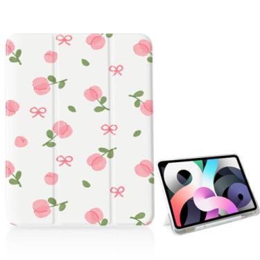 Imagem de Capa feminina de tulipa com laço rosa para iPad de 11 polegadas (chip A16) 2025 geração 11ª/iPad 11 polegadas 2022 10ª geração com suporte para lápis e hibernar/despertar automático, capa traseira de