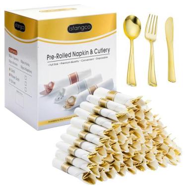 Imagem de Conjunto de talheres ISFANGCO, plástico dourado pré-laminado, pacote c