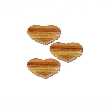 Imagem de Kit 3 Descanso Panela De Pau Madeira Modelo Coração 21X16 Cm - Colher 