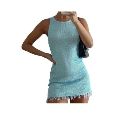Imagem de Vestido Mini Bodycon Sem Mangas Sexy Para Mulheres Dulzura Com Franjas
