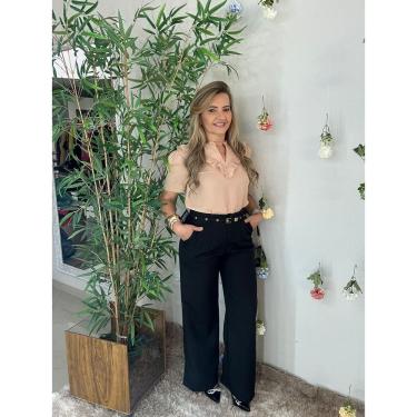 Imagem de Calça Alfaiataria Pantalona Com Pregas E Cinto Bolso Lateral