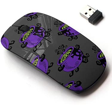 Imagem de Mouse sem fio de 2,4 G com design de padrão fofo para todos os laptops e desktops com nano receptor - Poção de ebulição de caldeirão roxo bruxa