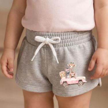 Imagem de Short Moletinho Infantil Estampado Feminino Carro Rosa Safari Casual C