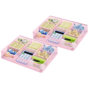 Imagem de Marbrasse Organizador de gaveta de mesa rosa 2P, bandeja organizadora de gaveta de malha de metal com 5 compartimentos ajustáveis, organizadores de mesa e acessórios para casa, escritório, cozinha