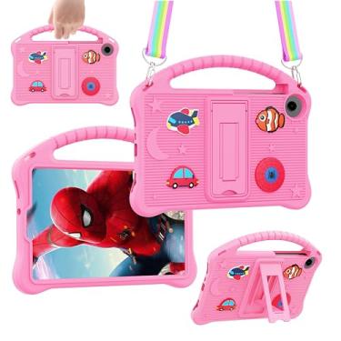 Imagem de Kwamaz Capa infantil para Samsung Galaxy Tab A11 / Tab A9 (22 cm), capa de silicone macio com alça de suporte, rosa