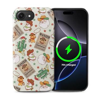Imagem de ZHEGAILIAN Capa compatível com iPhone 16e, [compatível com MagSafe], capa rígida híbrida de 2 camadas para meninas, meninos, mulheres, homens, capa de telefone com design de caubói e cacto de Natal