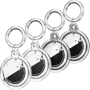 Imagem de Galafoki Pacote com 4 unidades à prova d'água compatível com suporte para Apple AirTags, pacote com 4 etiquetas de ar, chaveiro para crianças, cães, chaves de carro, bagagem, preto + branco