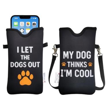 Imagem de Tainada Bolsa de neoprene masculina e feminina com alça transversal/cordão de pescoço para iPhone 16/15/14 Pro Max, 16/15/14 Plus, Samsung S25, A55, Google Pixel 9 (I let The Dogs Out)