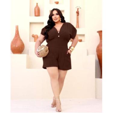 Imagem de Macaquinho PLUS SIZE em crepe duna Ref:MC185 - Maria Marcolina, Marrom