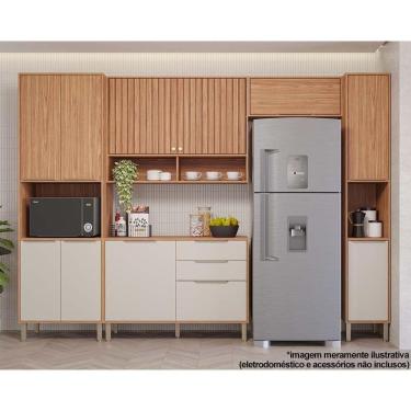 Imagem de Cozinha Modulada Completa Divina 5 Peças 2 Aéreos + 1 Balcão+ 2 Paneleiros Cz004 Freijó Off White