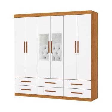 Imagem de Guarda Roupa Dallas 6 Portas Com Espelho Central 6 Gavetas Carioca Moveis Cinamomo/neve
