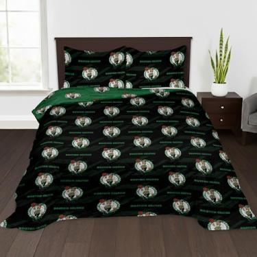 Imagem de NORTHWEST Cobertor acolchoado NBA Boston Celtics King com 2 fronhas, roupa de cama macia e aconchegante, todas as estações, 228 x 228 cm