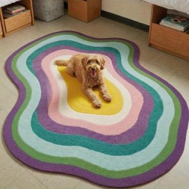 Imagem de Tapete irregular para decoração de quarto, tapete grande para sala de estar, tapete grosso e felpudo para vestiário, tapete macio e fofo (80x160cm/K)
