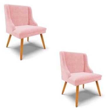 Imagem de Kit 2 Cadeiras Estofadas Para Sala De Jantar Pés Palito Lia Suede Rosa Bebê - Ibiza