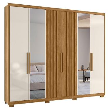 Imagem de Roupeiro Ripado Com Espelho Meca Freijó Off White